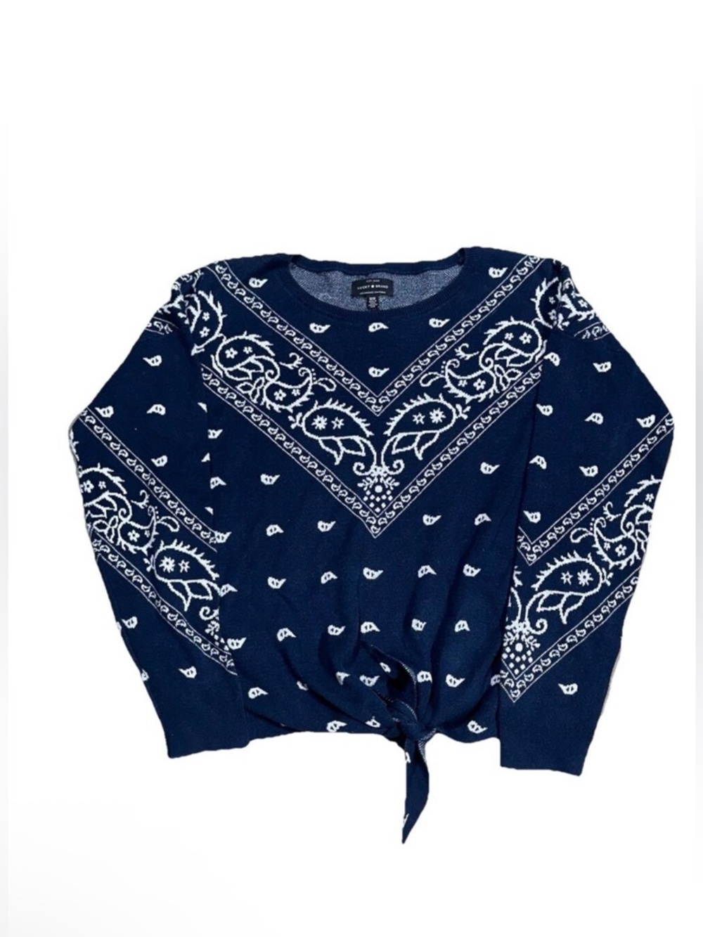 Lucky Brand Bandana Paisley Cotton Sweater Womens Medium Pullover Knit Top